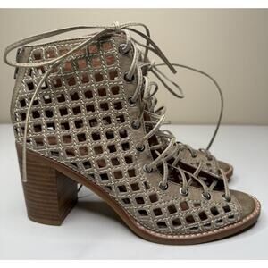 Jeffrey Campbell Cors Cut2 Bootie Womens 8 Cream Leather Lace Up Heeled Peep Toe